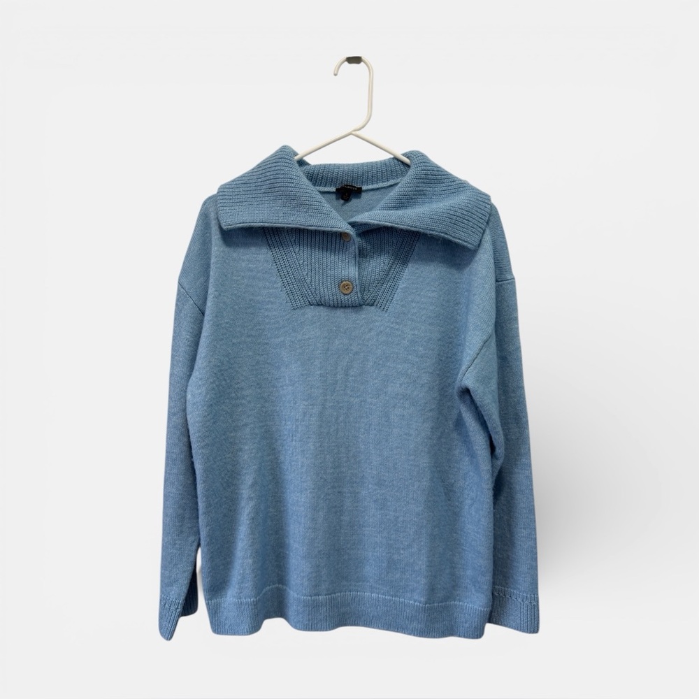 Talbots Baby Blue Pullover Button‎ Cowl Minimalist Cozy Soft Sweater Size Larg